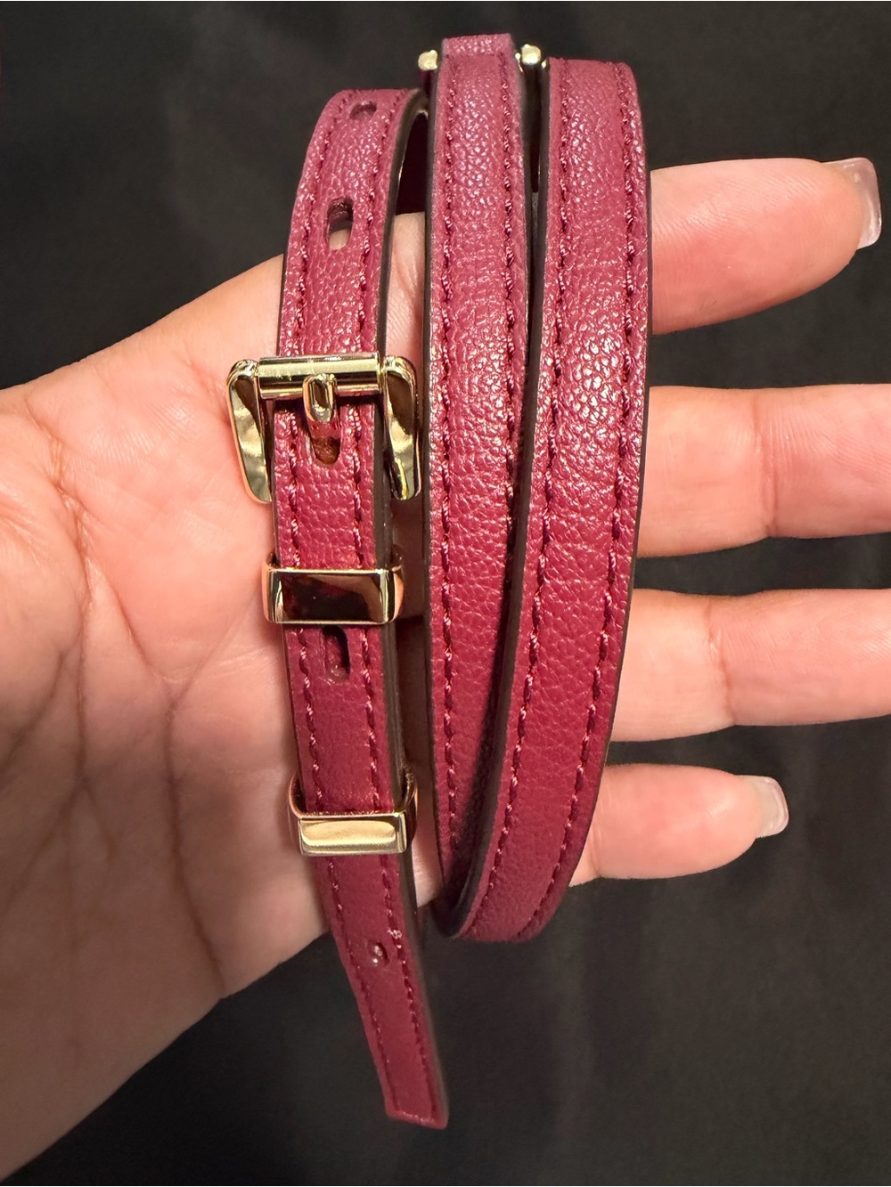 MICHAEL Michael Kors Adjustable Crossbody Strap in Burgundy with Gold Hardware